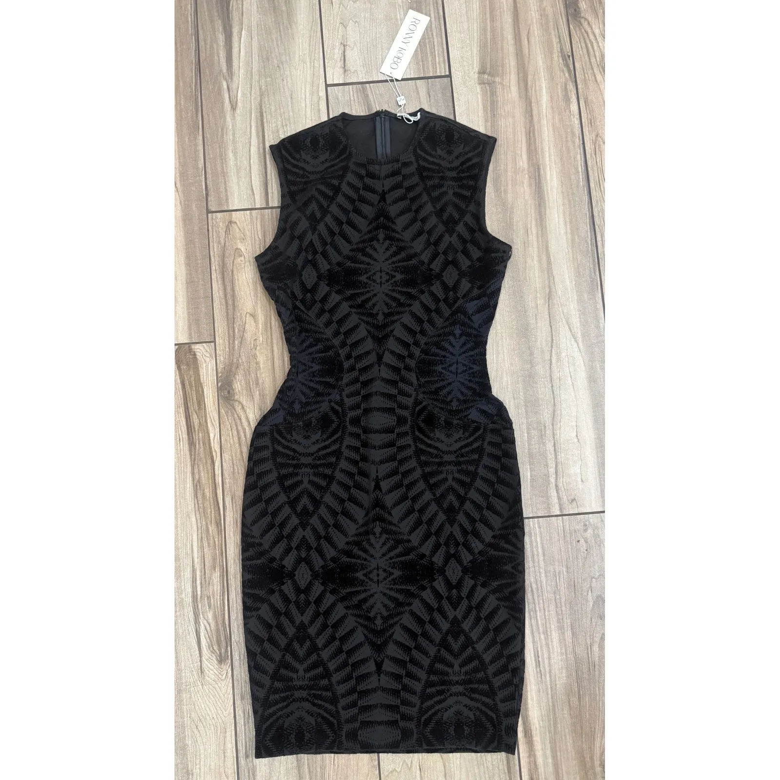 NWT Rony Kobo Mars Tropez Flocked Mesh‎ Midi Dress Black Sz Small $498 - Image 8
