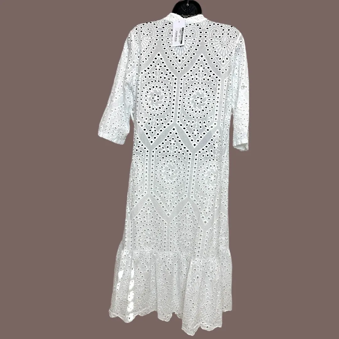 Milio Milano Women's boho 100% cotton Eyelet 3/4 sleeve Dress Size S NWOT White - Image 2