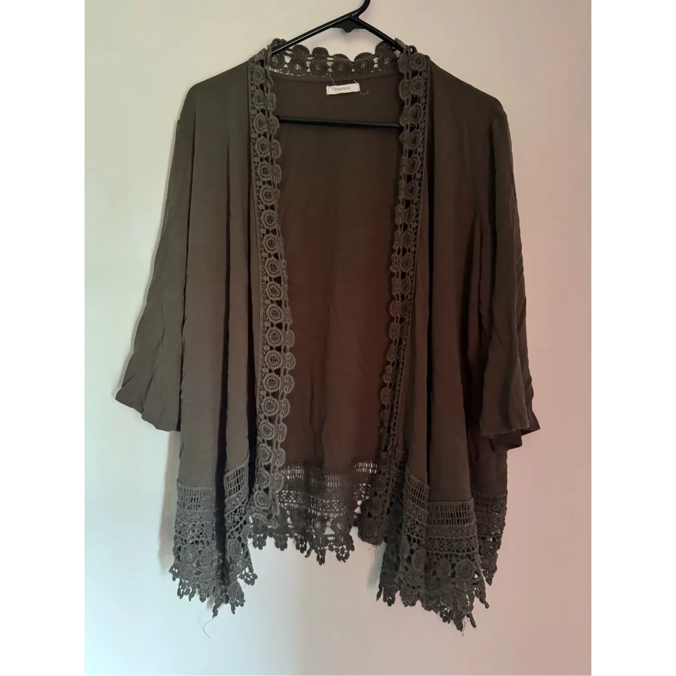 Maurices Womens 100%Rayon Crochet Embroidered Open Front Kimono Sweater sz L - Image 2