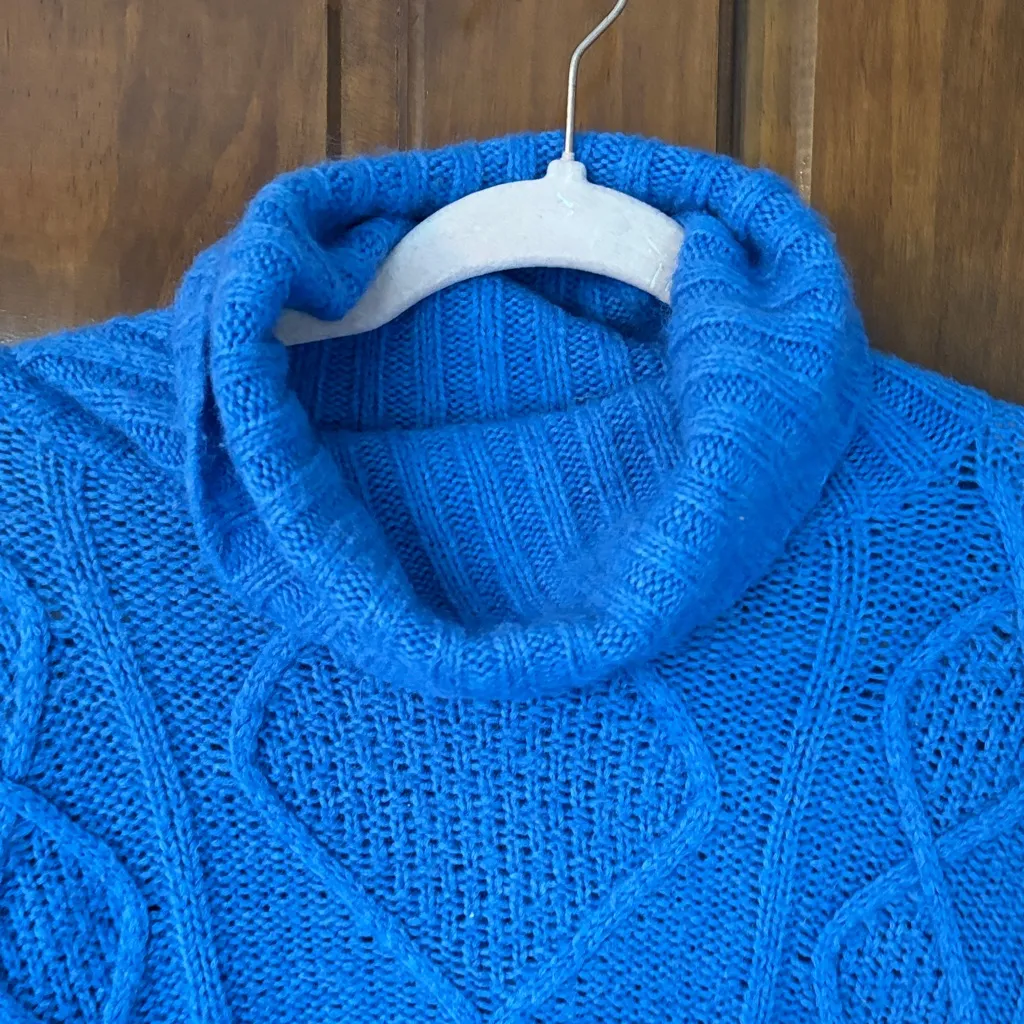Aerie Cozy Blue Cable Knit Turtleneck Sweater Size Large - Image 3