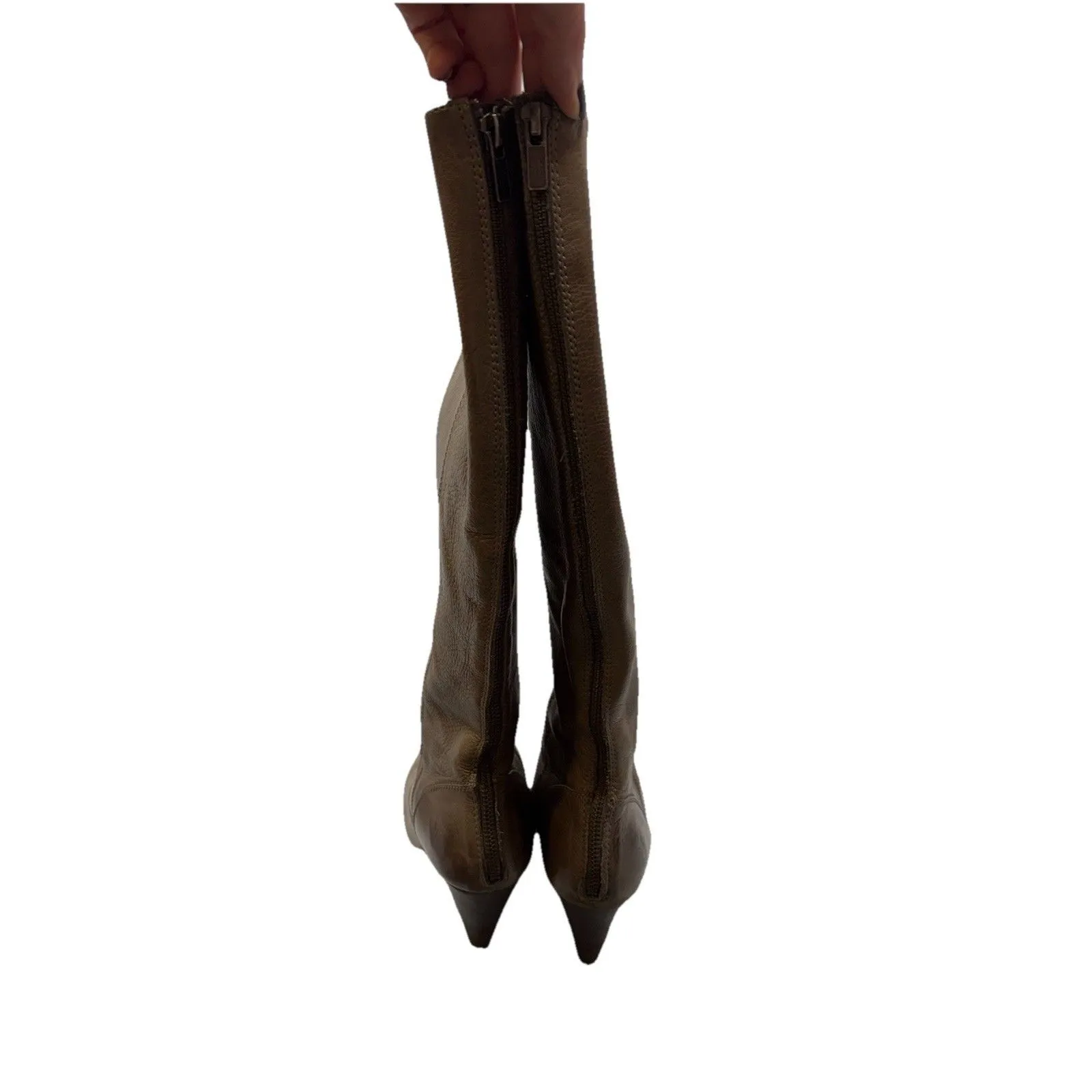 FRYE Regina Zip Heel Tall Brown Leather Womens Size 9.5 M Dress Boots 76311 - Image 4