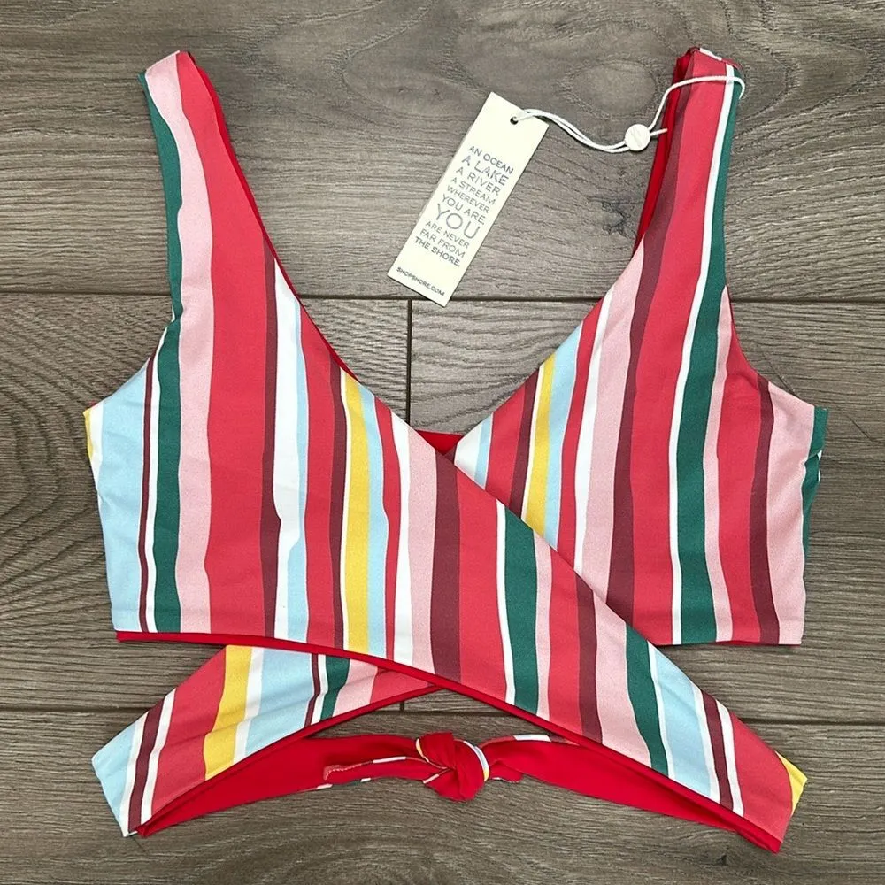 Shore Banded Vibrant Multicolor Wrap Reversible Bikini Swim Suit Size Small Red - Image 3