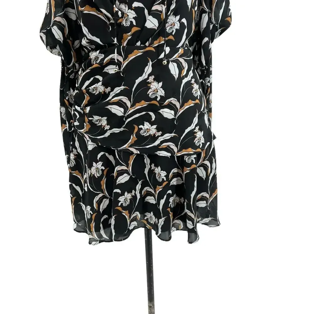Acler Zammit Mini Dress‎ Long Sleeve Floral Printed Draped Navy Blue Size US 6 - Image 6