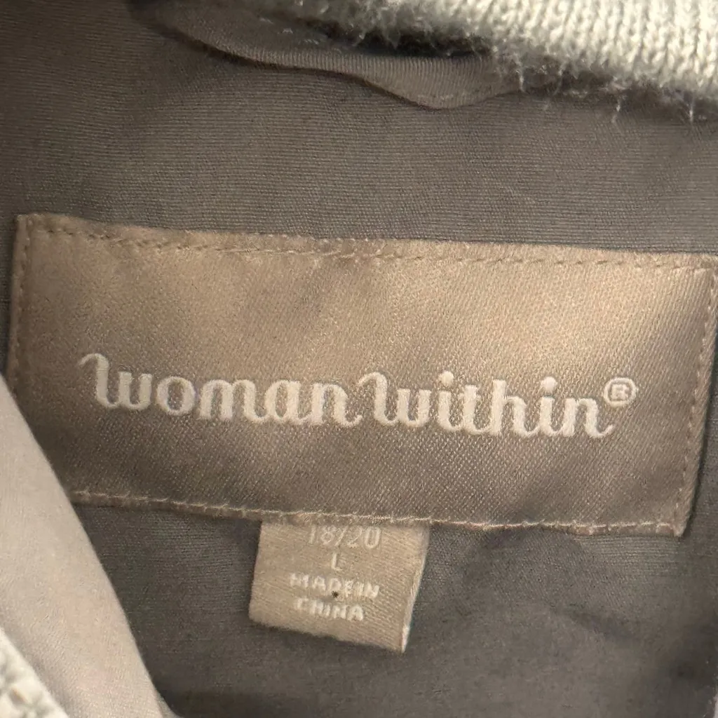 Vintage Woman Within Gray Puffer Down Jacket with Faux Fur Hood 18/20 - Image 2