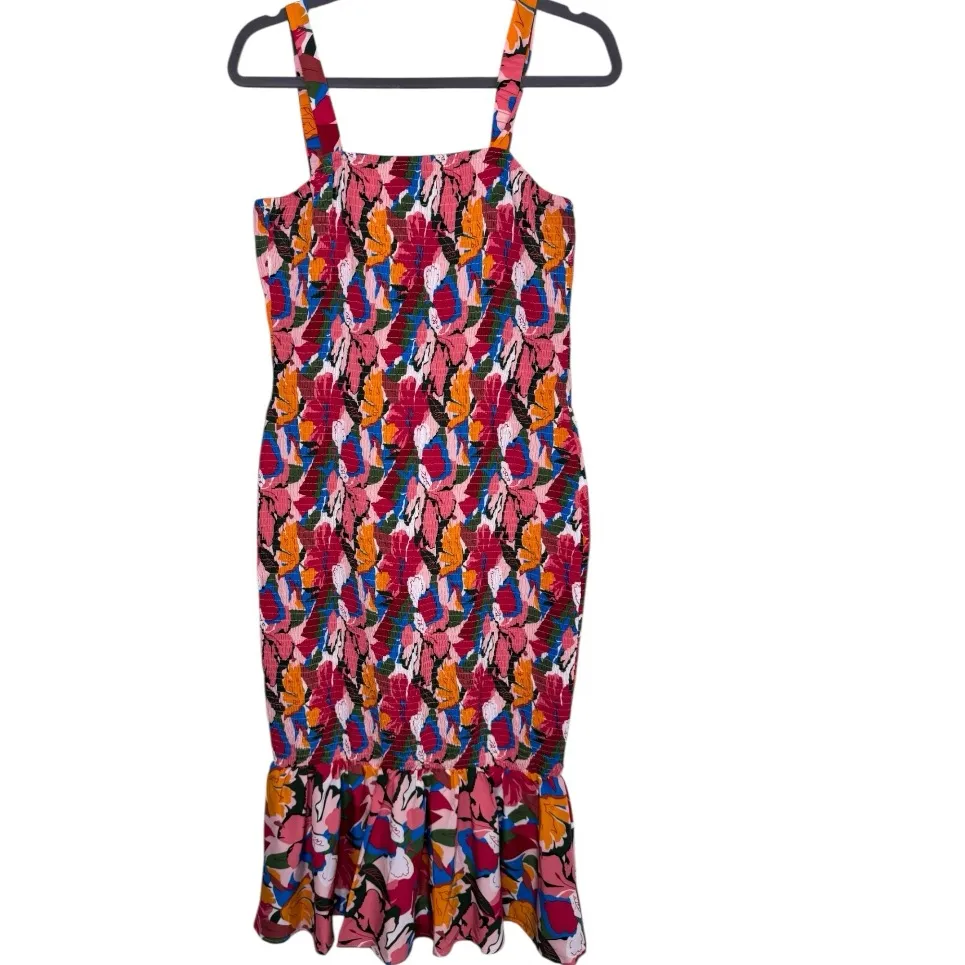 Pretty Garden Smocked Colorful Floral Print Mermaid Hemline Size Medium Dress - Image 2