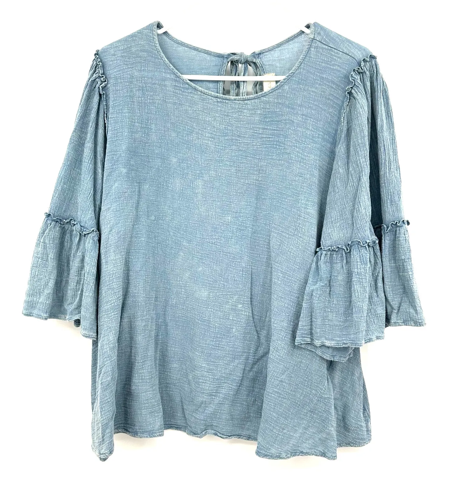 Altar'd‎ State Size Large Blouse Blue Ruffle Bell Sleeve Loose Cottagecore - Image 1