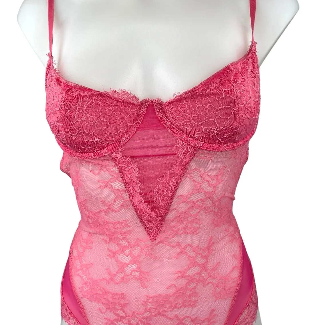 Lovers + Friends Ariella Pink Lace Mesh Sleeveless Cami Camisole Bodysuit Top M - Image 3
