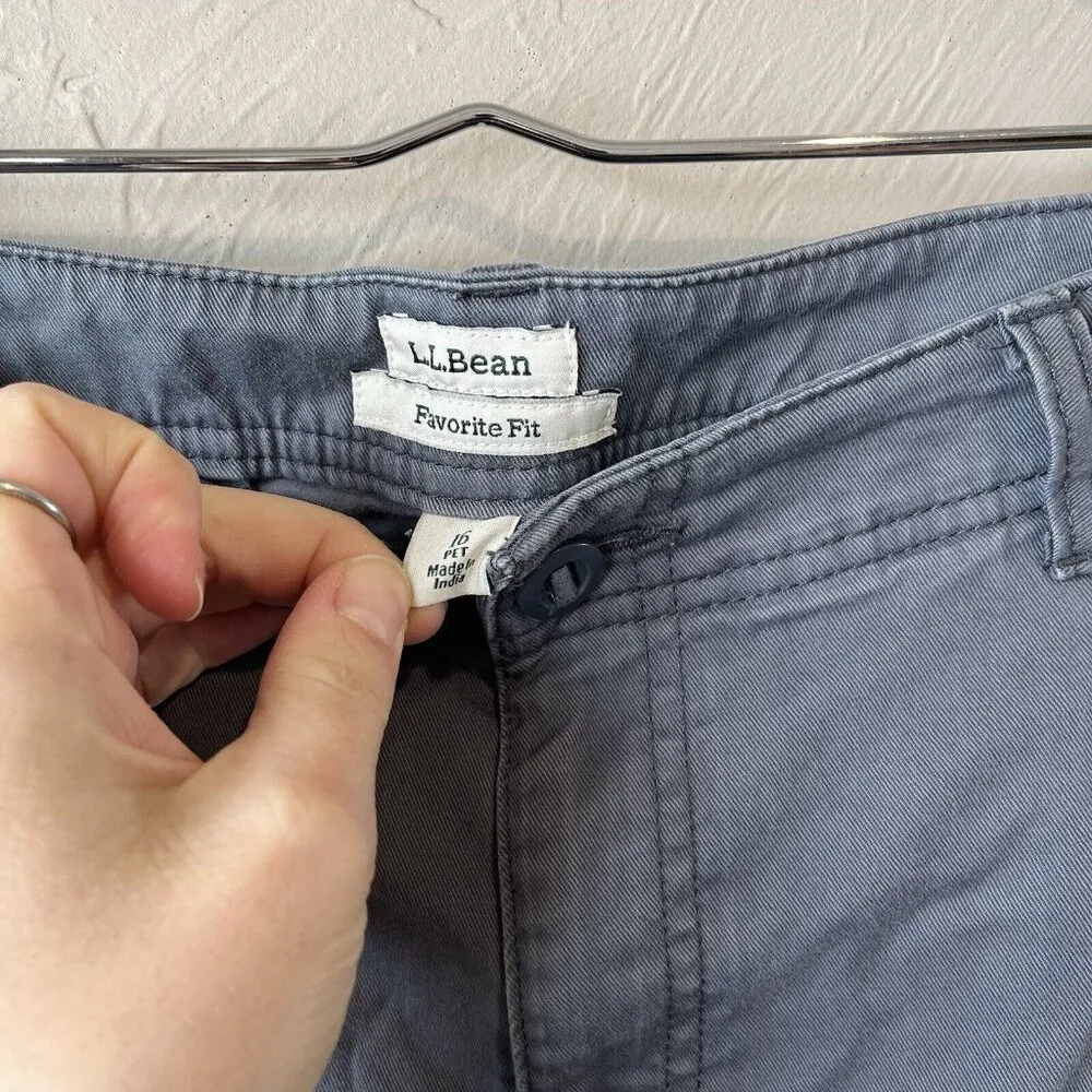 LL Bean Khaki Pants Women's Size 14 Petite Classic Fit Blue Flat Front Loose Gray - Image 4