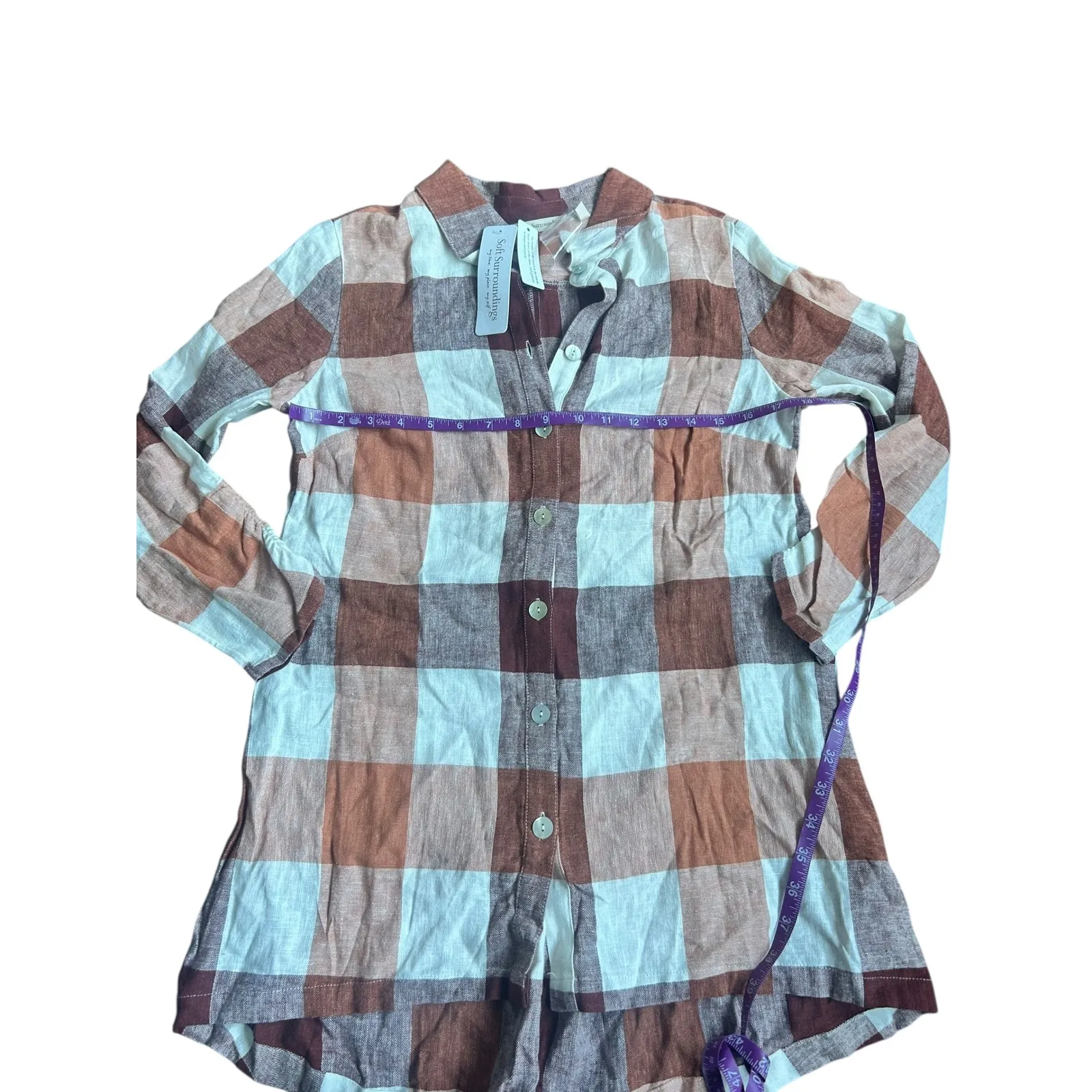 Soft Surroundings Carreaux Linen Plaid Shirt Rustic Mango Button Up NWT Small - Image 6