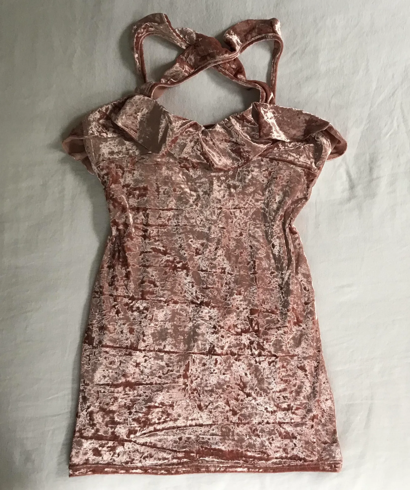 Crushed Velvet Blush Pink Dress Size L - Image 5