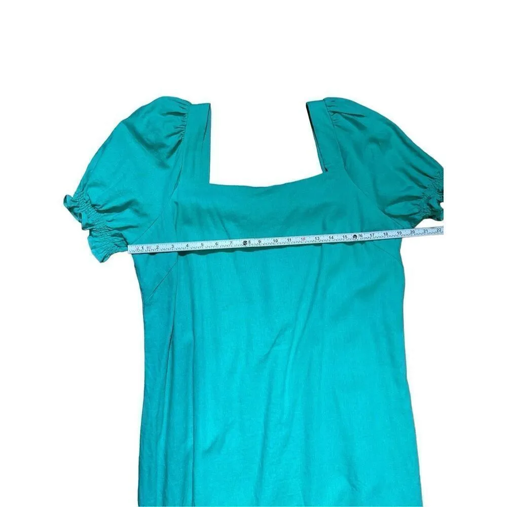 Draper James RSVP Squareneck Puff Sleeve Dress linen blend sz XL bright teal - Image 7