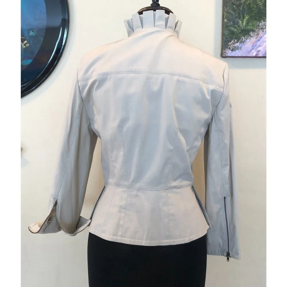 Cache  Denim Cotton Front Button Jacket Stretch Ruffle Neck ZIP SLEEVE NWT $128 - Image 6