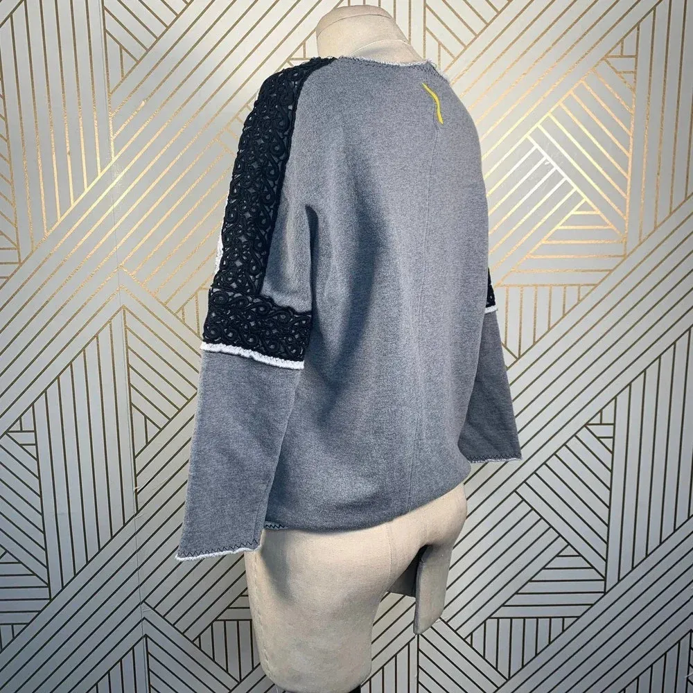 SÀPOPA Macramé Lace Trim Terry Sweatshirt in Gray‎ Gray Size XS - Image 6