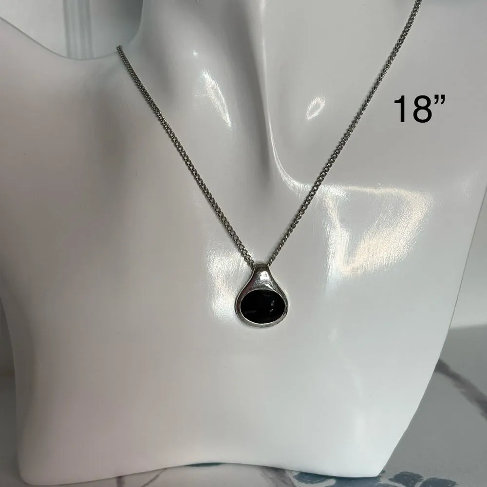 Sleek Silver and Black Pendant Necklace - Image 2