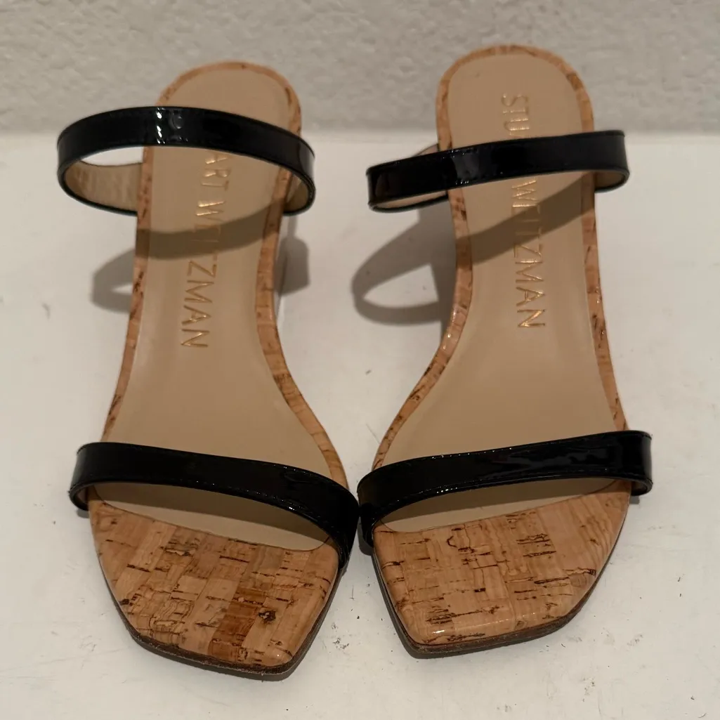 Stuart Weitzman Aleena Wedge Slide Sandal
Size 6 Black Patent Cork Wedges - Image 2