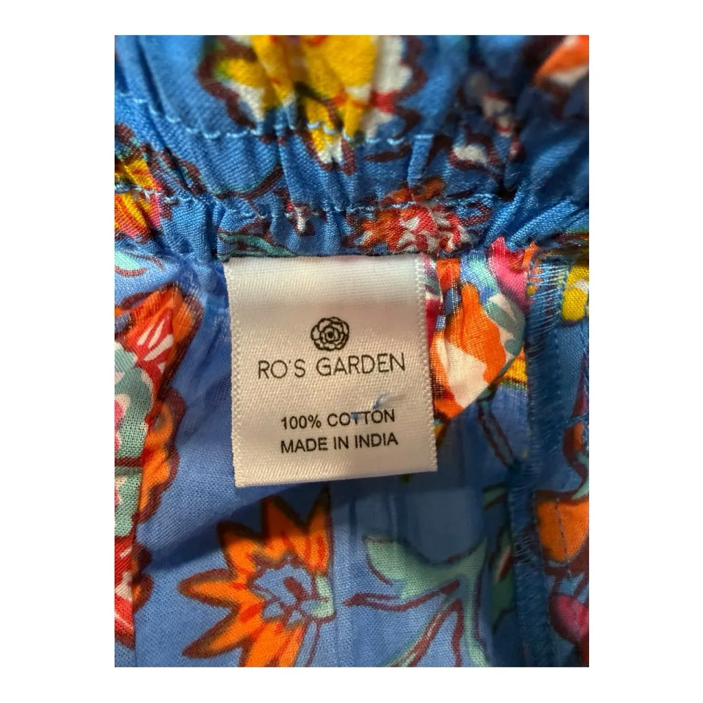RO’S GARDEN Blue Floral Wide Leg Pants XL NWT Cotton Drawstring Anthropologie - Image 8