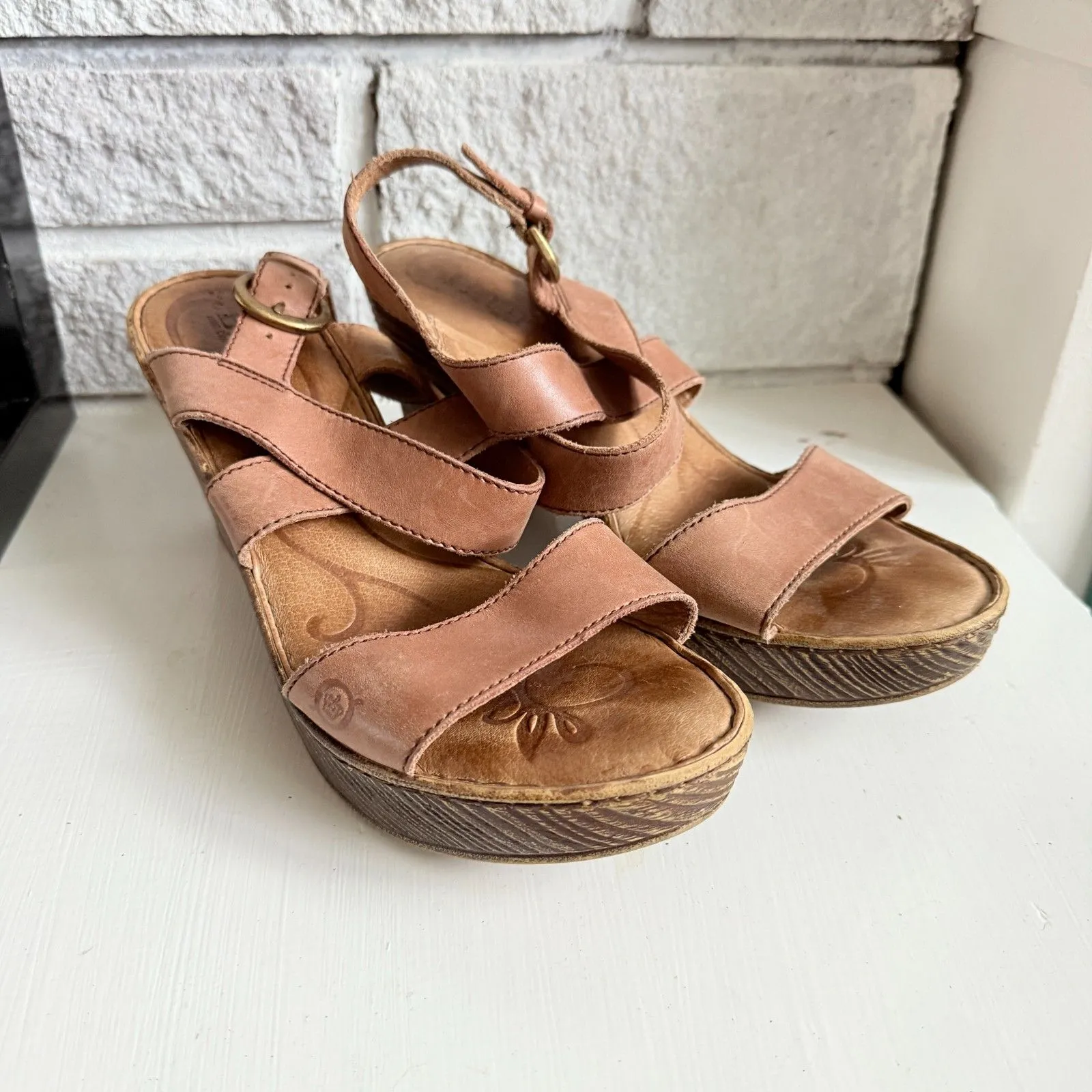 Born Women’s Cubera Tan Leather Strappy Block Heel Retro 70s Sandals 9 Brown - Image 2