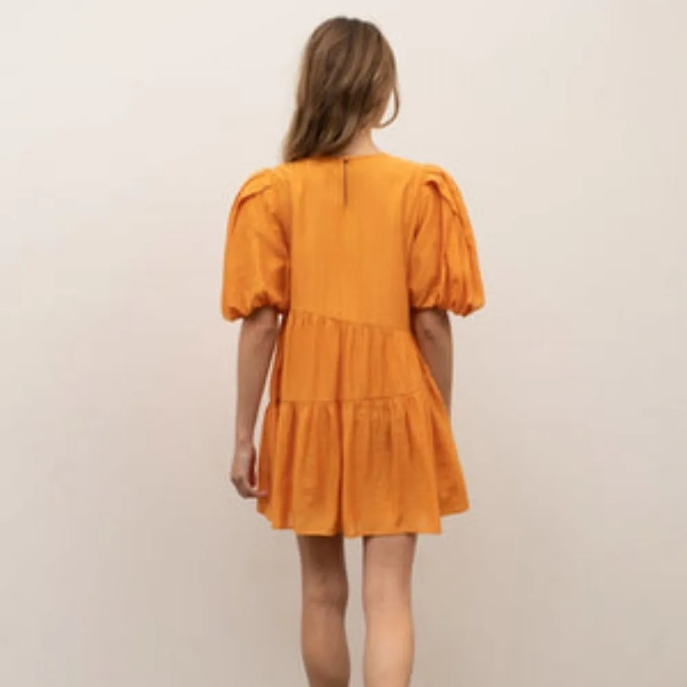 Moon River  Bubble Sleeve Tiered Mini Dress in Orange - Image 2