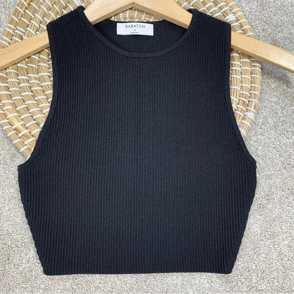 Aritzia Babaton Sculpt Knit Racerback Cropped Tank Top in Black S - Image 5