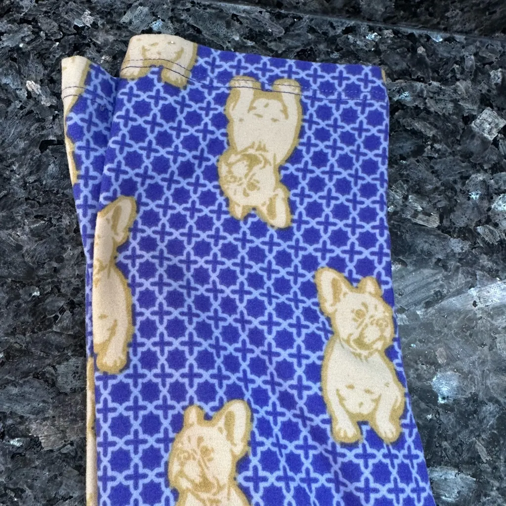 LuLaRoe Purple Blue Cream French Bulldog Puppy Leggings Women’s Plus Size 1X TC - Image 4