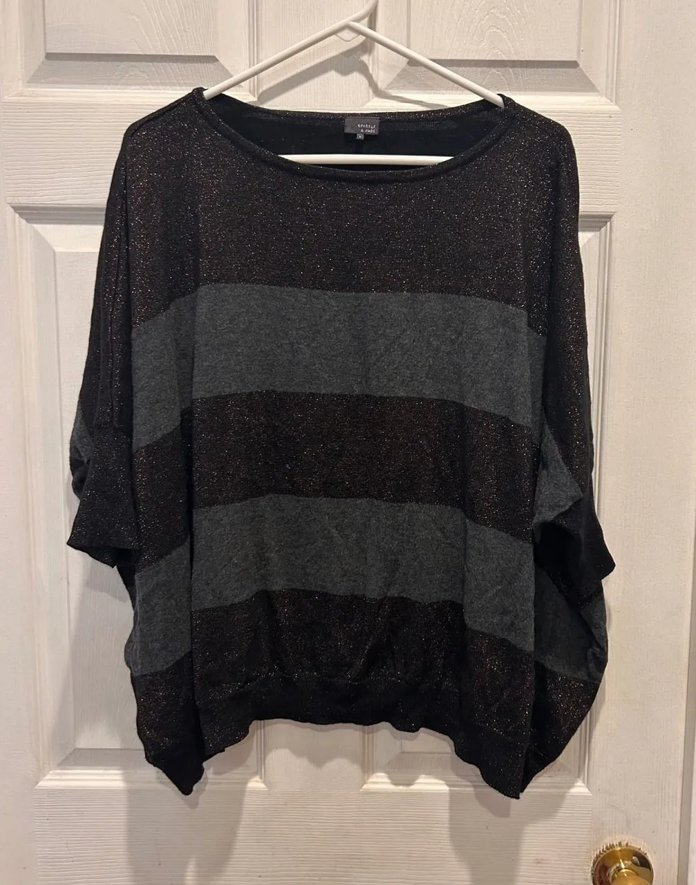 UO Sparkle & Fade Women's Large Striped Glitter Dolman Sleeve Knit Top - Image 1
