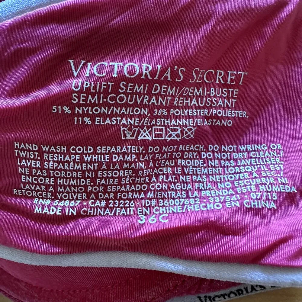 Victoria's Secret Uplift Semi Demi Bra Underwired Adjustable Straps Pink 36C - Image 3