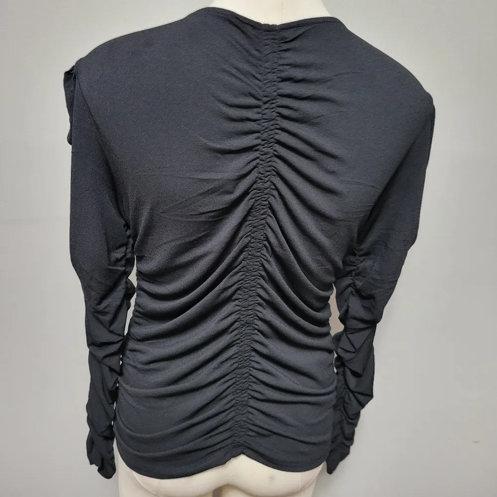 Joie black ruched bodycon vneck blouse size - Image 7