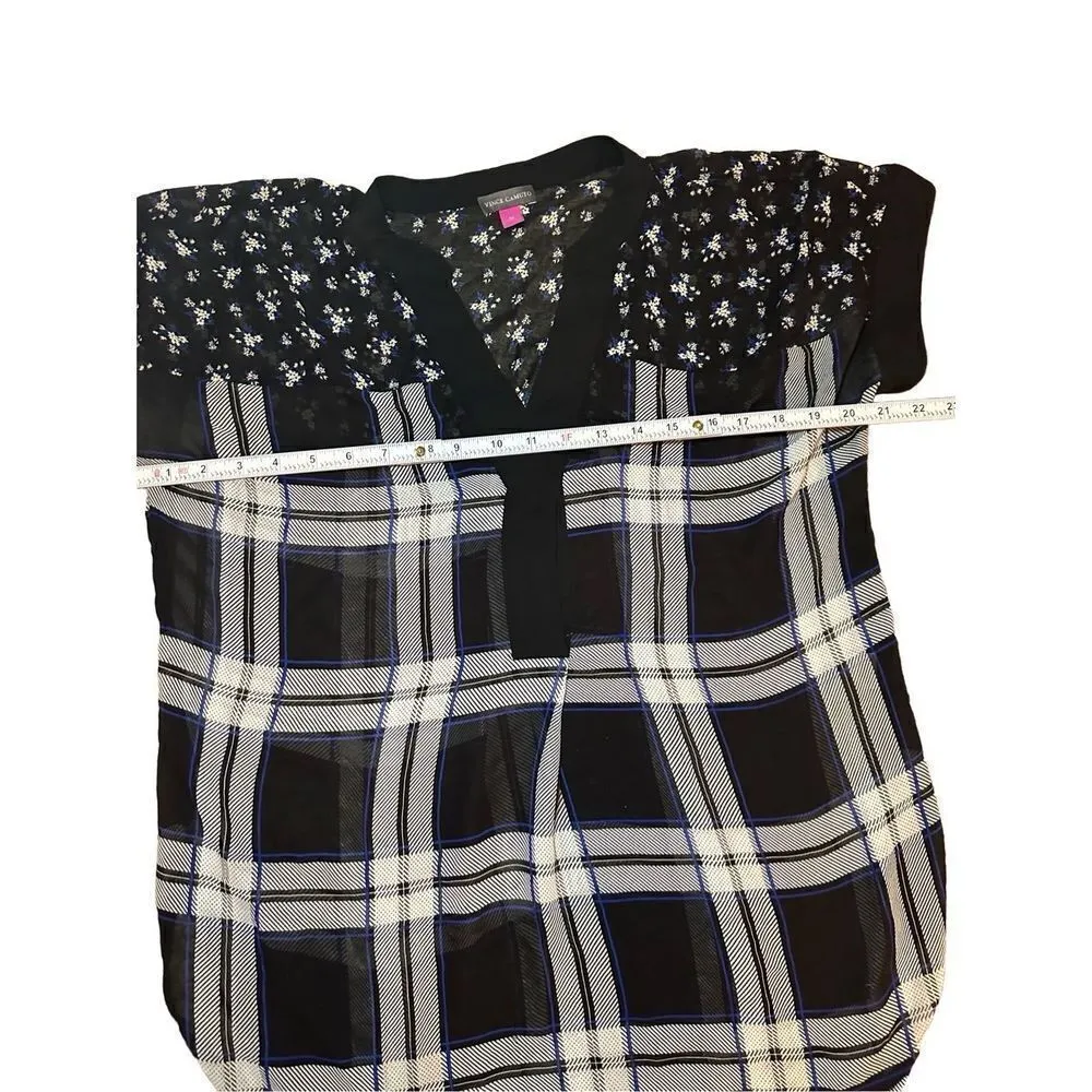 Vince Camuto Highlands Windowpane Plaid Dolman Sleeve V-Neck Top Sz M - Image 4