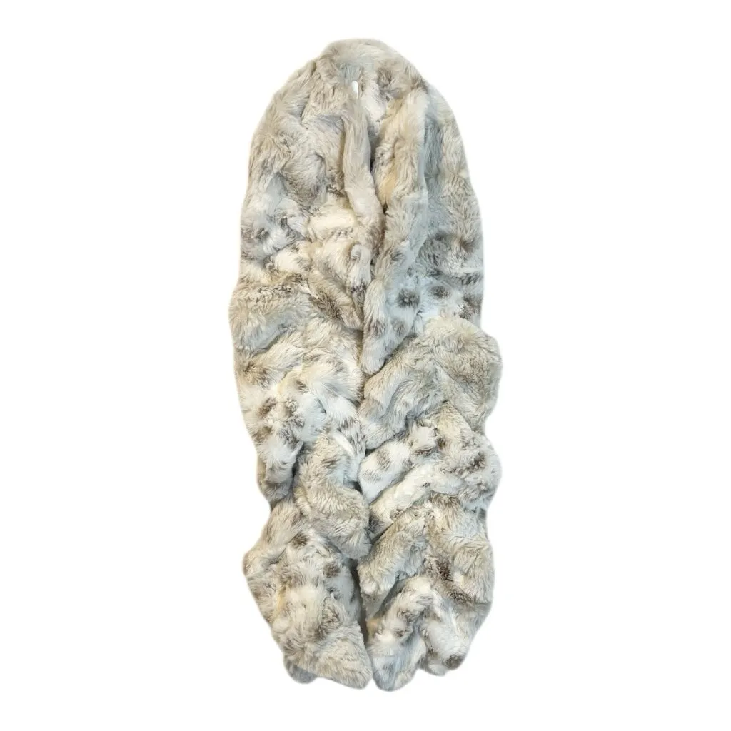 Vine Street Animal Print Scrunchy Scarf O/S Faux Fur Fall Winter White Brown - Image 2