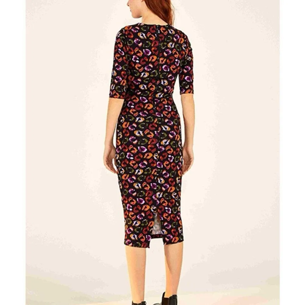 FARM RIO XS Ikat-Dyed Leopard Print Jersey Dress In Multi NWT - Image 4