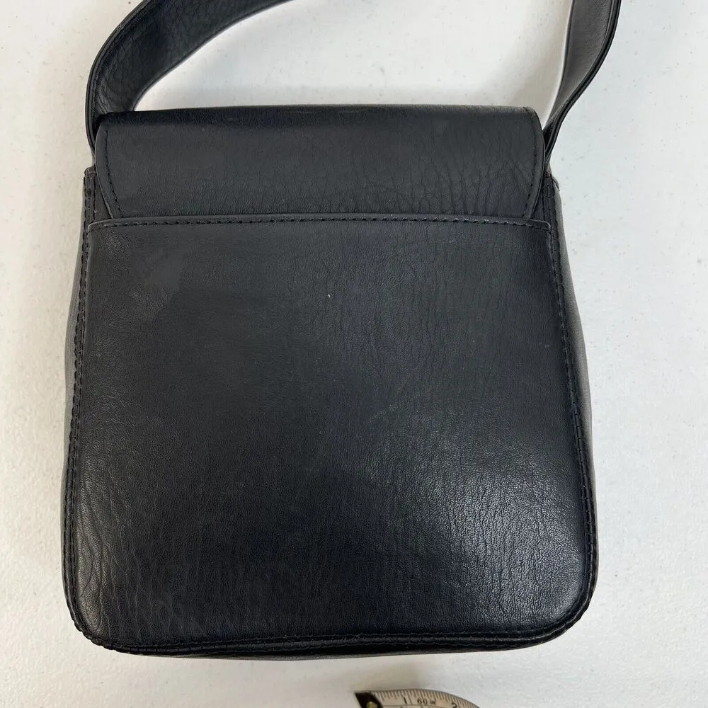 Vintage Bag Black Leather Crossbody Silver Heart Concho Adjustable Strap READ - Image 7