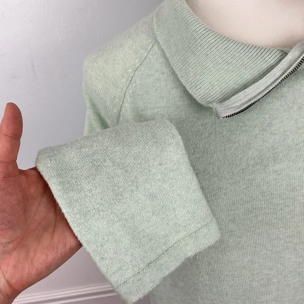 Soft Surroundings Mint Green Pullover Sweater Mock Neck Zipper At Neck Wool Sz L - Image 6