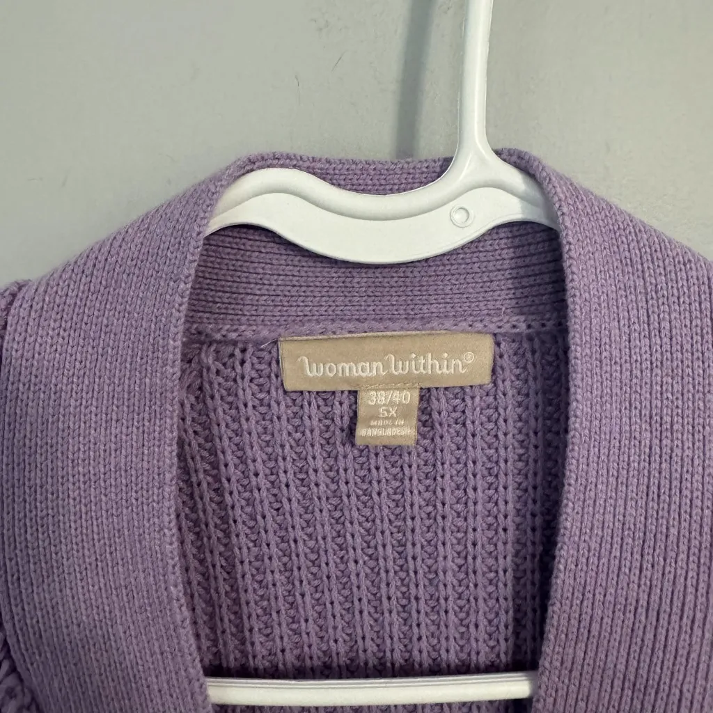 Woman Within Purple Button Down Ribbed Cardigan Sweater Plus Size 5X / 38 - 40 - Image 3