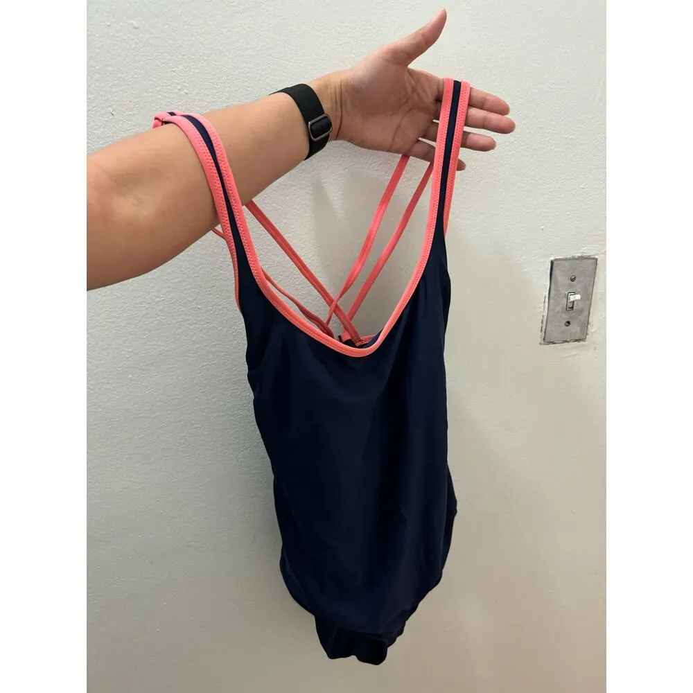 All in motion size small Navy blue orange / coral blue swimsuit one piece swim - Image 6