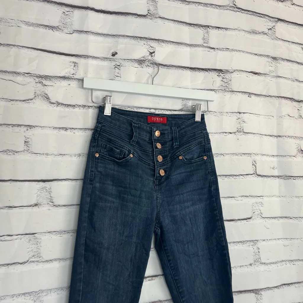 Guess High Rise Button Fly Skinny Jeans Dark Wash Women’s 25 Stretch Denim - Image 3