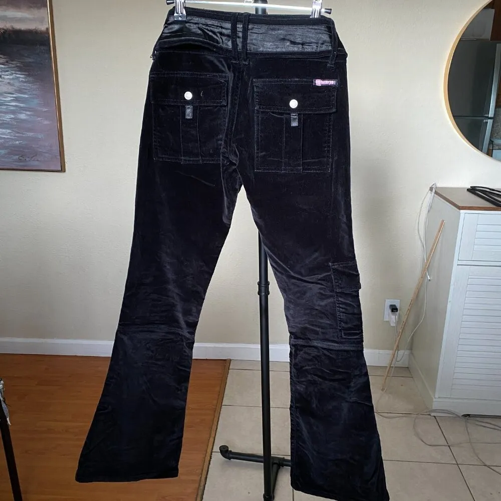 Vintage Y2K Bubblegum black velour flared‎ pocket jeans low rise sz 24 - Image 6