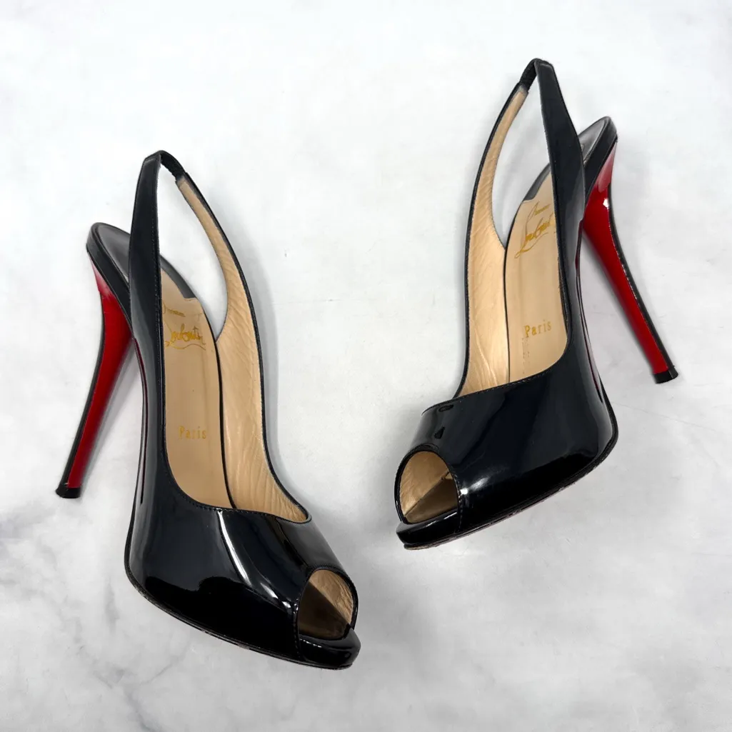 Christian Louboutin Gamma Talon 120 Patent Leather Slingback Heels Black Sexy 39 - Image 4