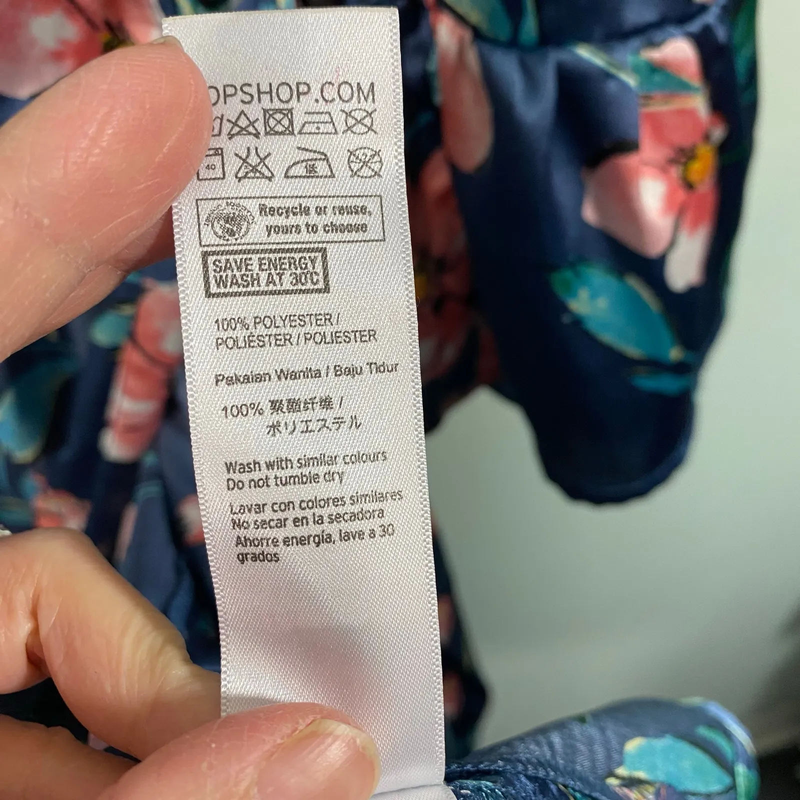 Topshop Women Blue Floral Satin Belted Duster Kimono Size S - Image 8