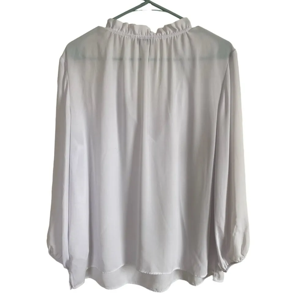 women's size XL long sleeve white blouse ruffle neckline front tie - Image 7