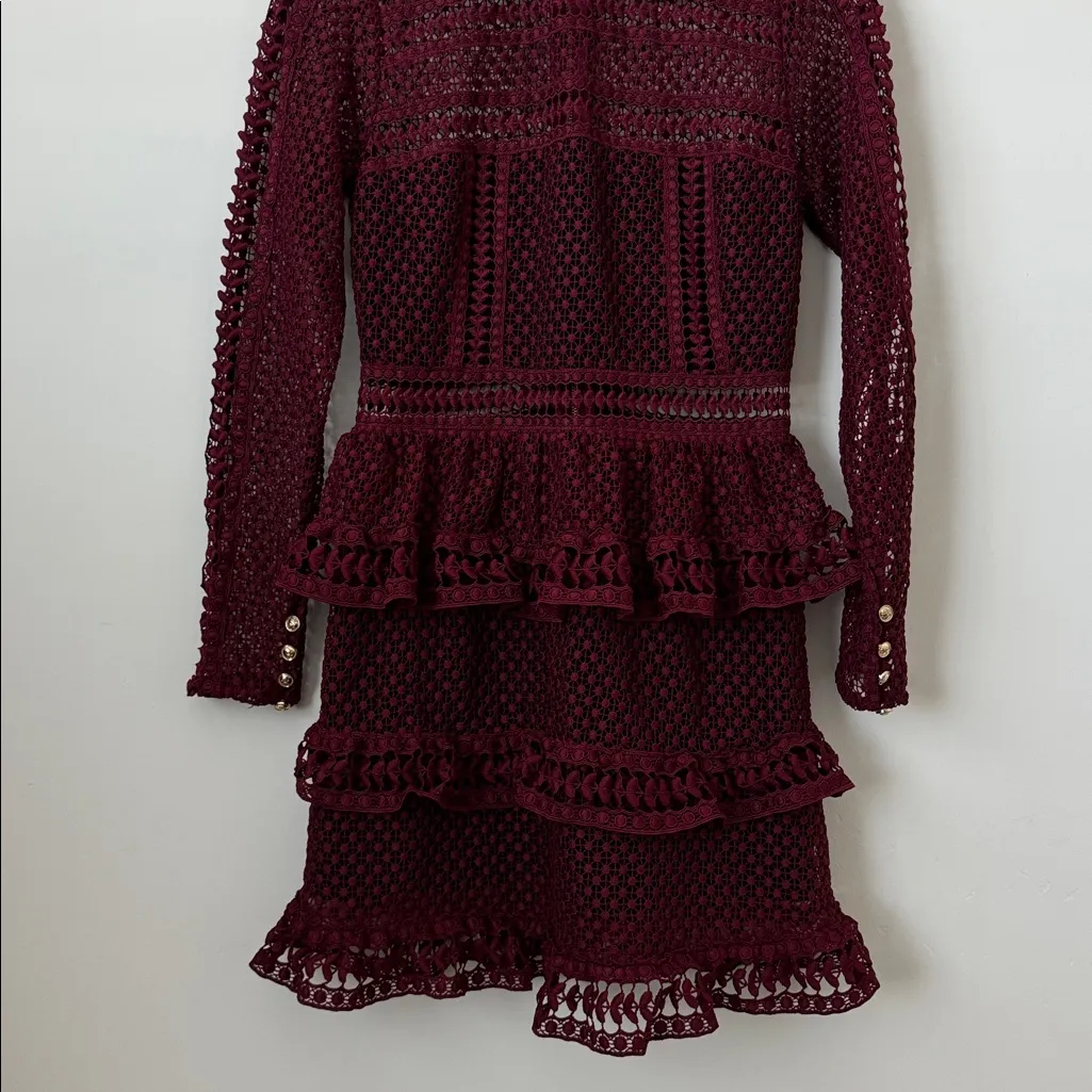 Self Portrait Burgundy Mini Dress Size: 4 Red - Image 4