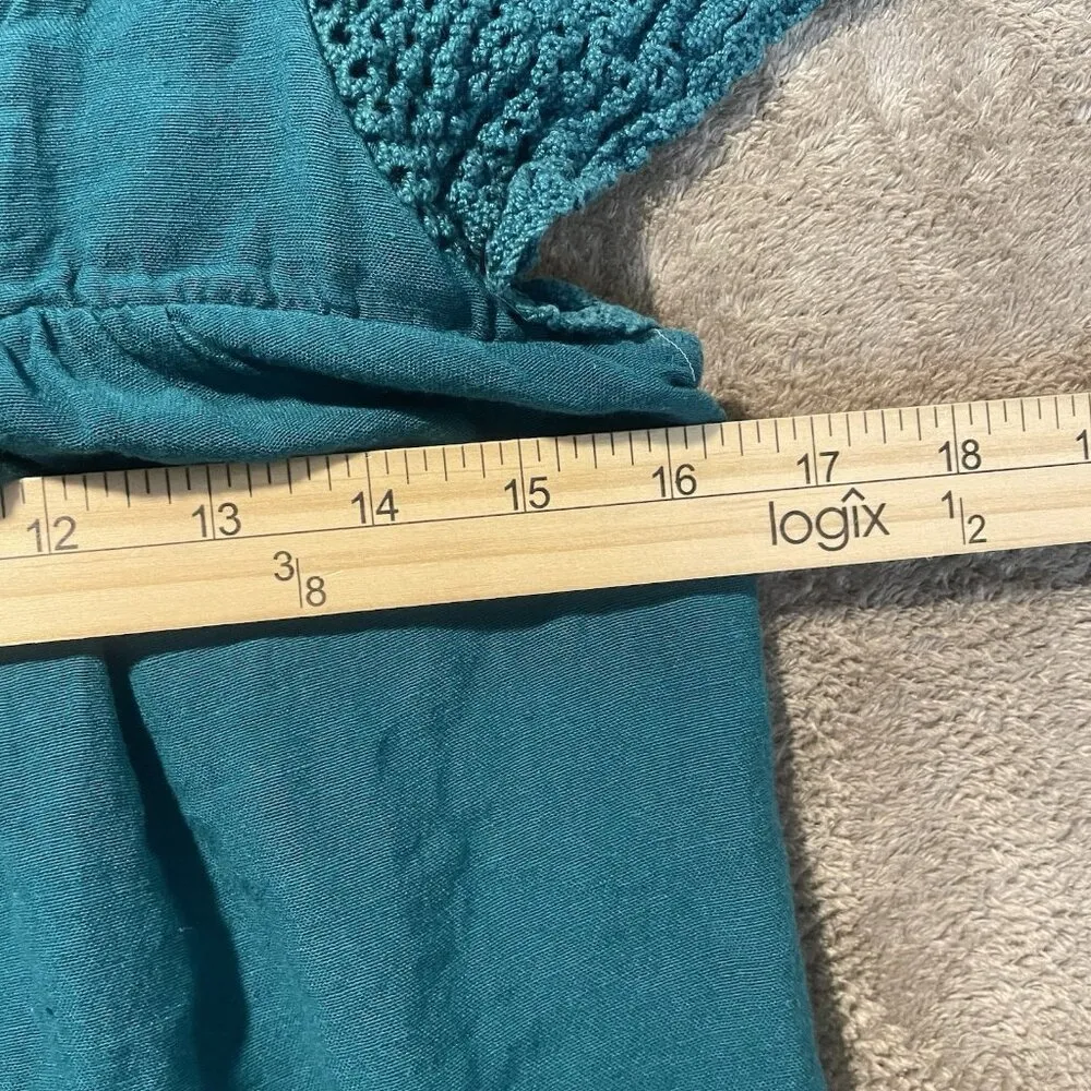 Old Navy Shirt Womens XS Turquoise Crochet Sleeve Square Neck Short Slv Blouse - Image 5