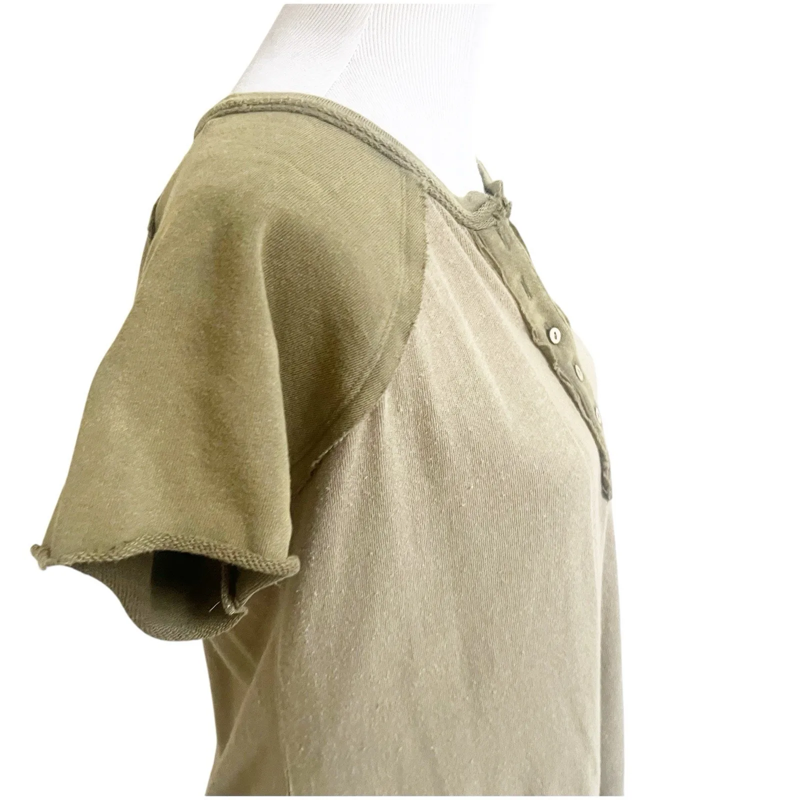 BKE Henley Short Sleeve Top Olive Green Colorblock Size Small Grunge Streetwear - Image 3