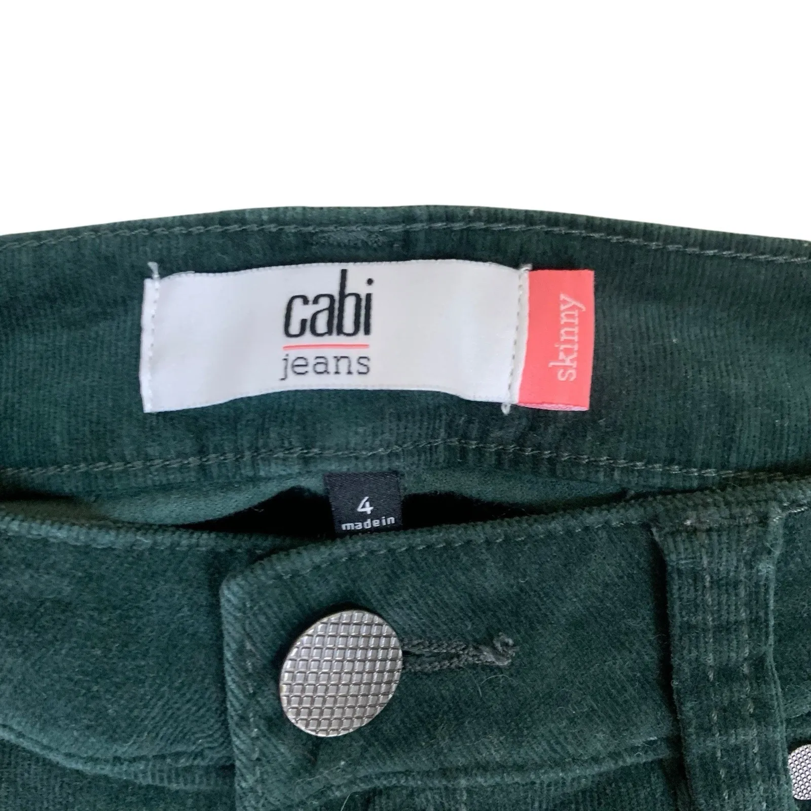 CAbi Jeans Green Corduroy Skinny Leg Stretch Fall Trendy Pants 4 - Image 2