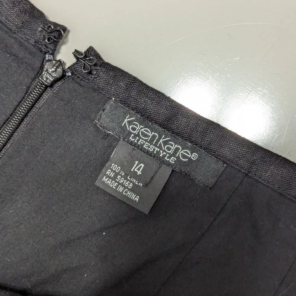 Vintage Linen Floral Embroidered Fringe Pencil Skirt Womens 14 Karen Kane Retro - Image 3