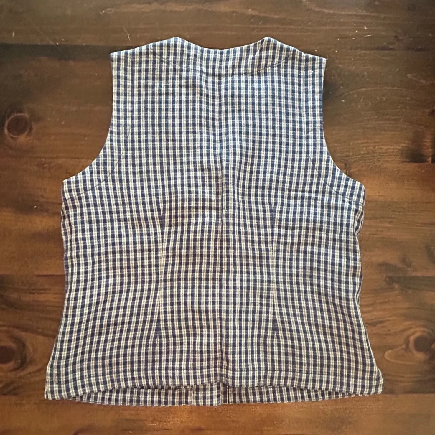 Eddie Bauer 100%‎ Linen Women's Vest Blue White Gingham Check Button Up Medium - Image 5