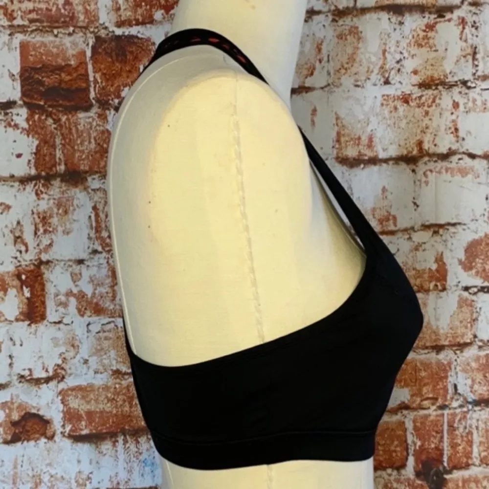 Forever21 Black Racerback Sports Bra Padded Red Lattice Back Large - Image 3