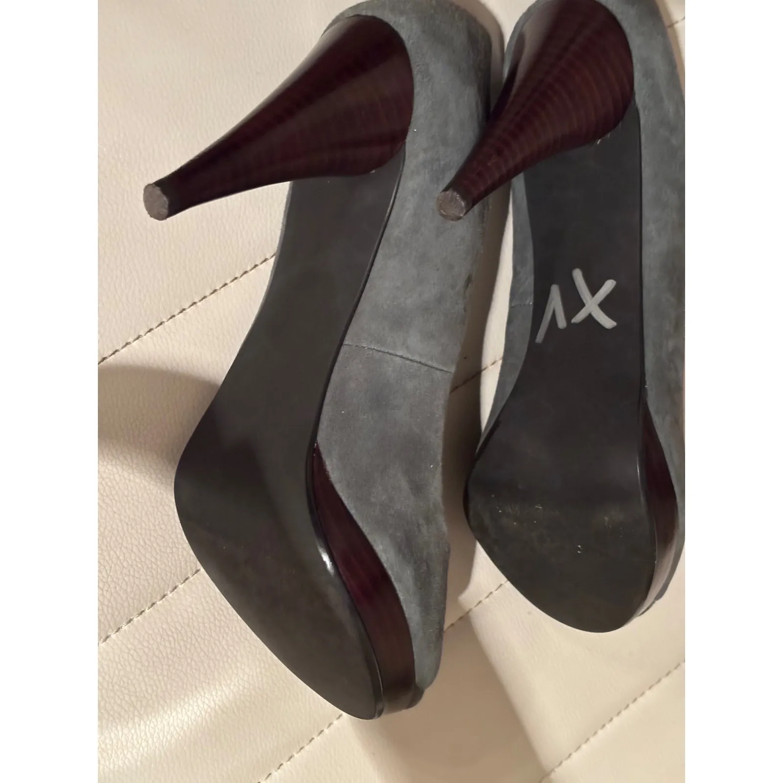 Style Co‎ Peep Toe Heels Gray Suede Platform Chunky Heel Shoes Womens Size 10M - Image 7