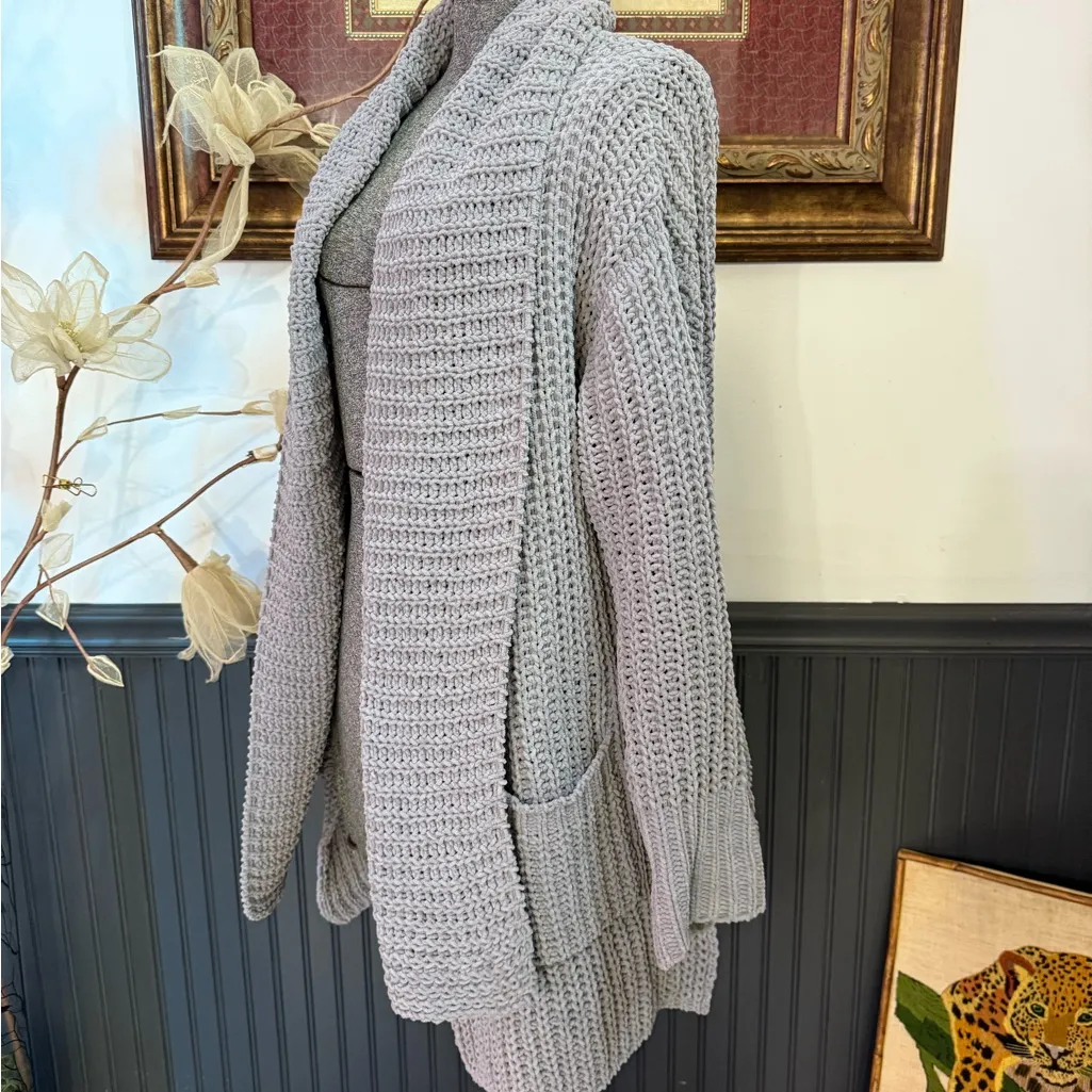 POL Gray Open-Front Chunky Knit Chenille Cardigan ~ Size Small 💛🍄 - Image 2