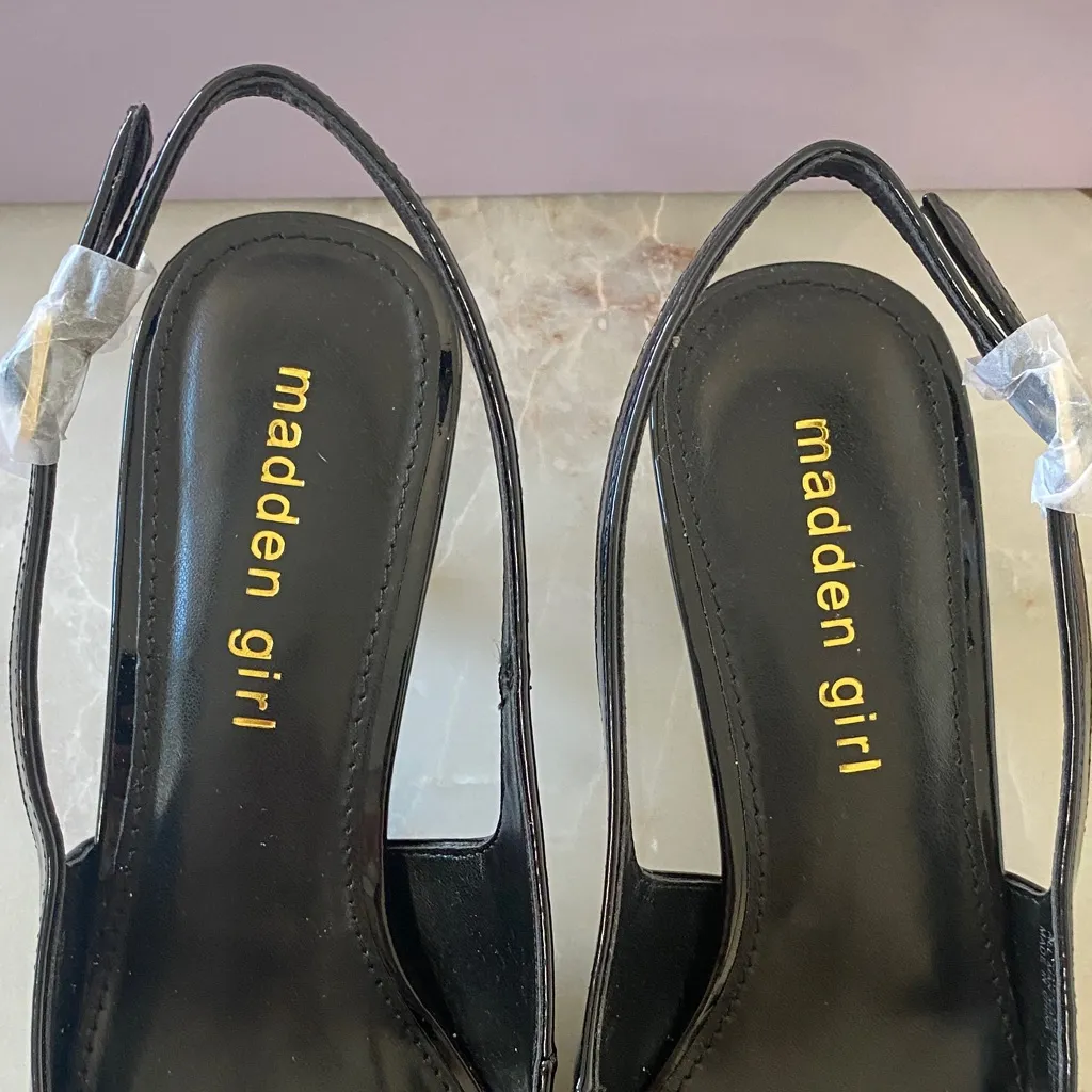 NWT Madden Girl Valerie Women's Glossy Black Slingback Heels - Image 6