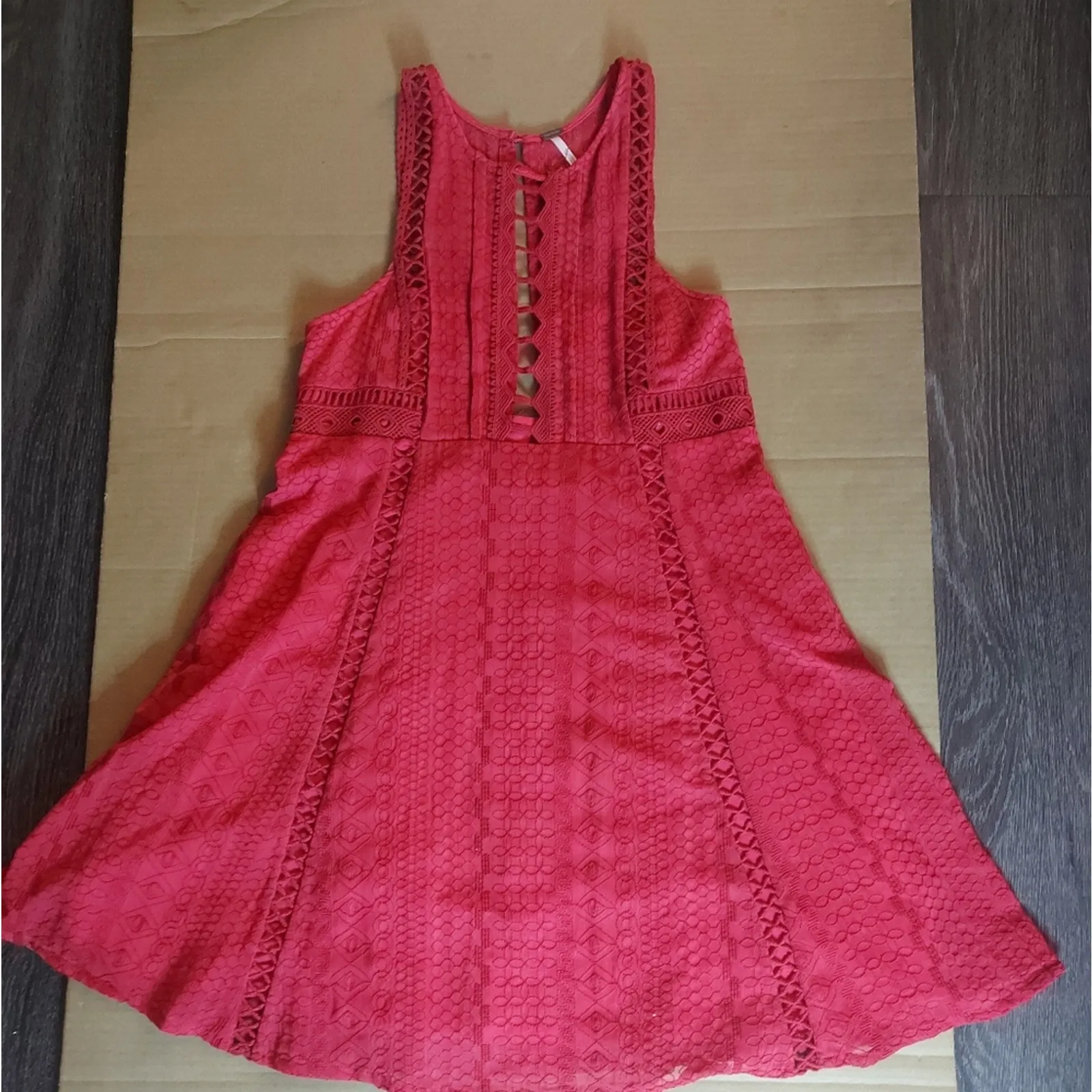 Free People Wherever You Go Red Lace Dress 2 Cherry Girl Boho Classic Preppy - Image 3